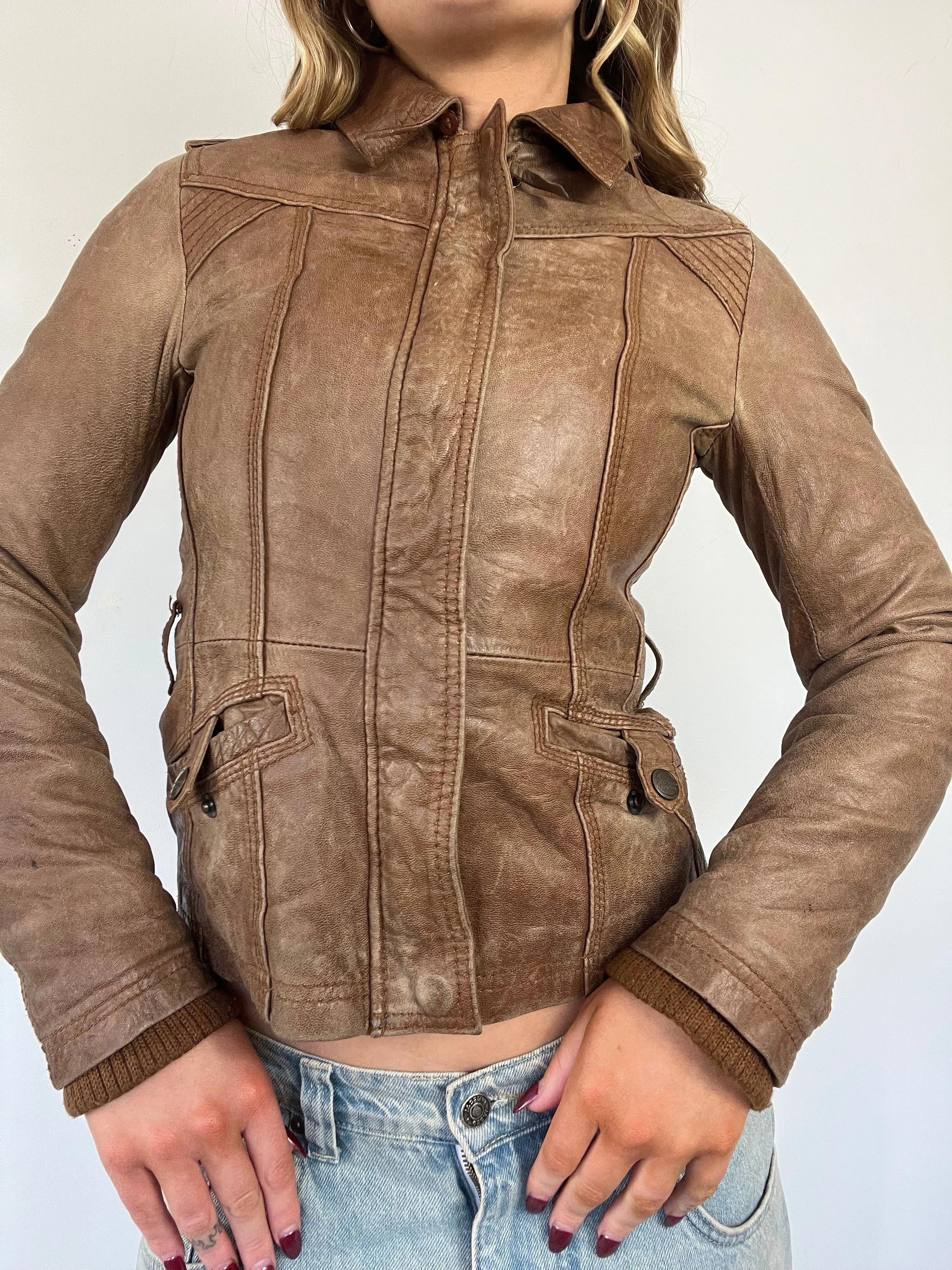 90s Fitted Real Leather Jacket - Size S