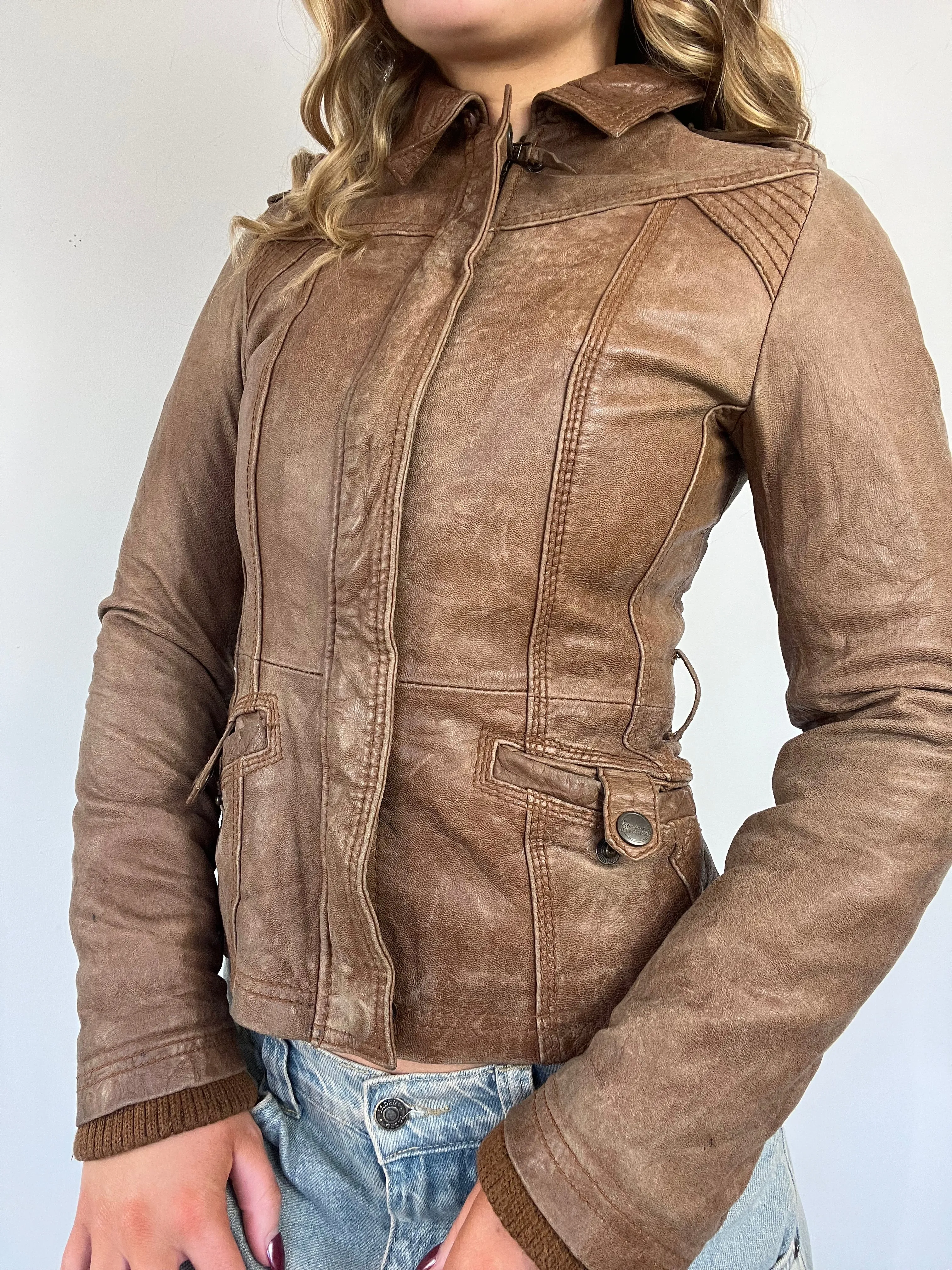 90s Fitted Real Leather Jacket - Size S