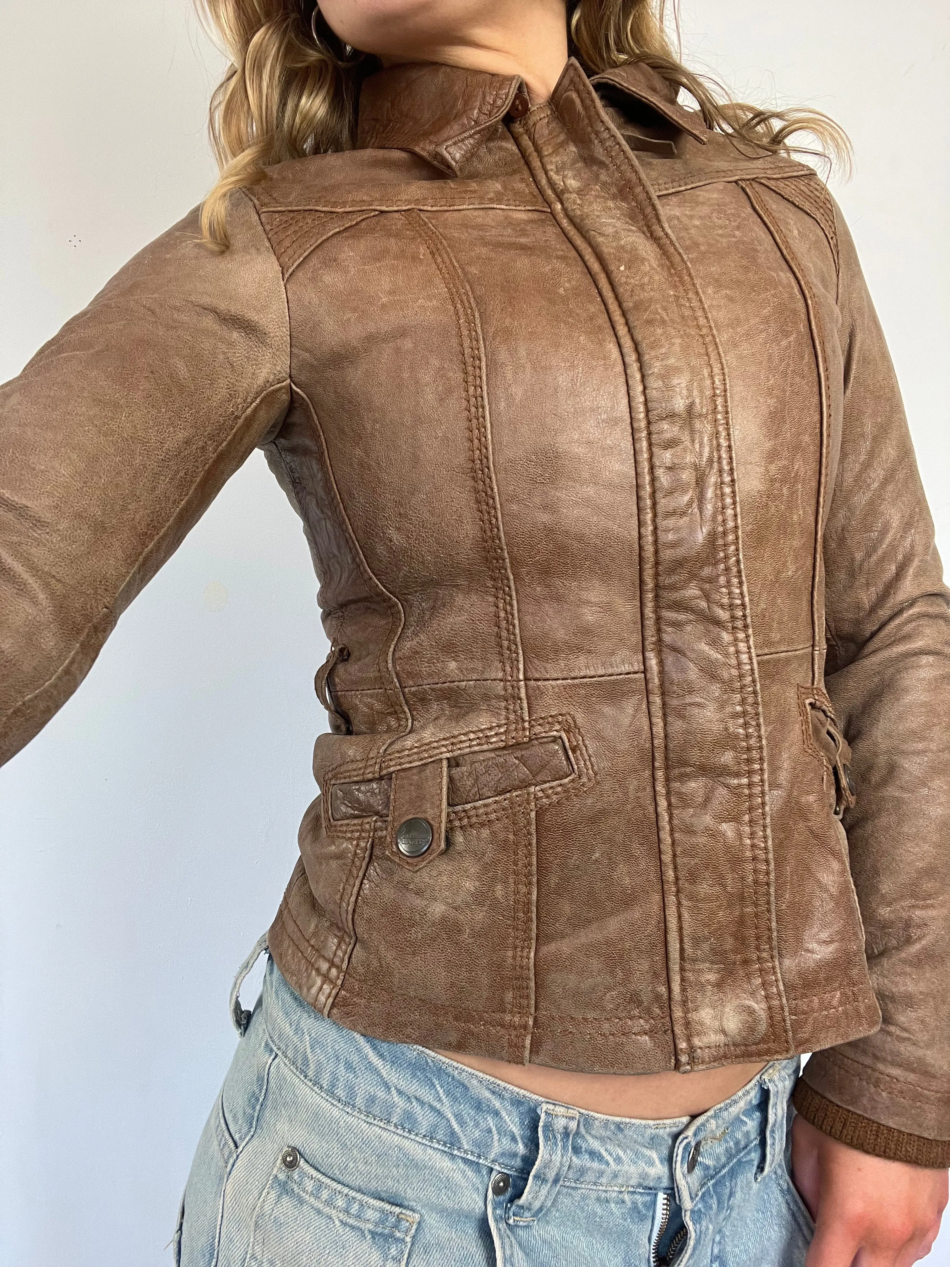 90s Fitted Real Leather Jacket - Size S