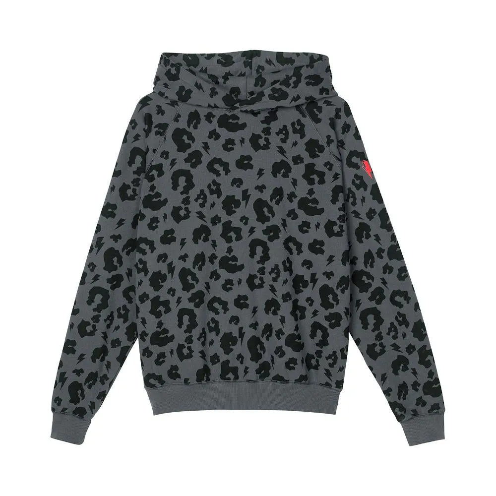 Adult Super Soft Hoodie Grey Leopard and Lightning Bolt