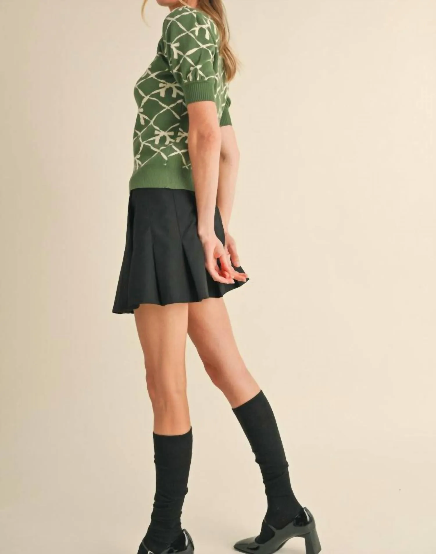 &Merci - Short Sleeve Bow Pattern Sweater