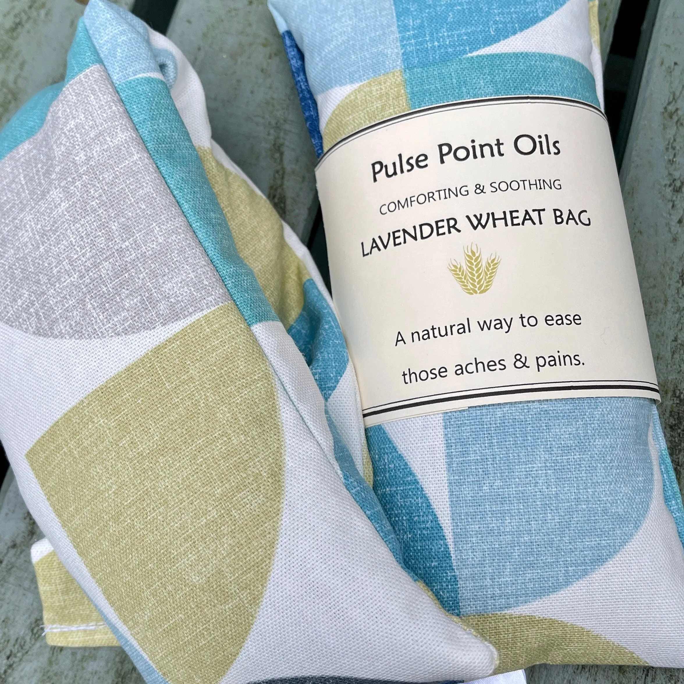 Aromatherapy heat pack wheat bag with English lavender. Reheat-able pad for natural wellness and wellbeing