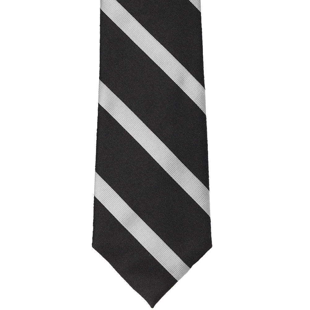 Black and Silver Striped Cotton/Silk Extra Long Necktie