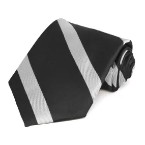 Black and Silver Striped Cotton/Silk Extra Long Necktie