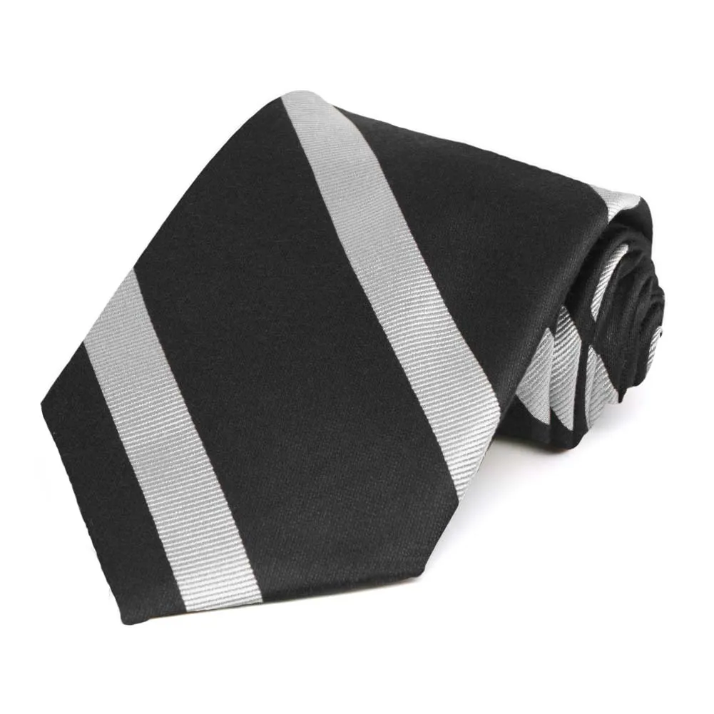 Black and Silver Striped Cotton/Silk Extra Long Necktie
