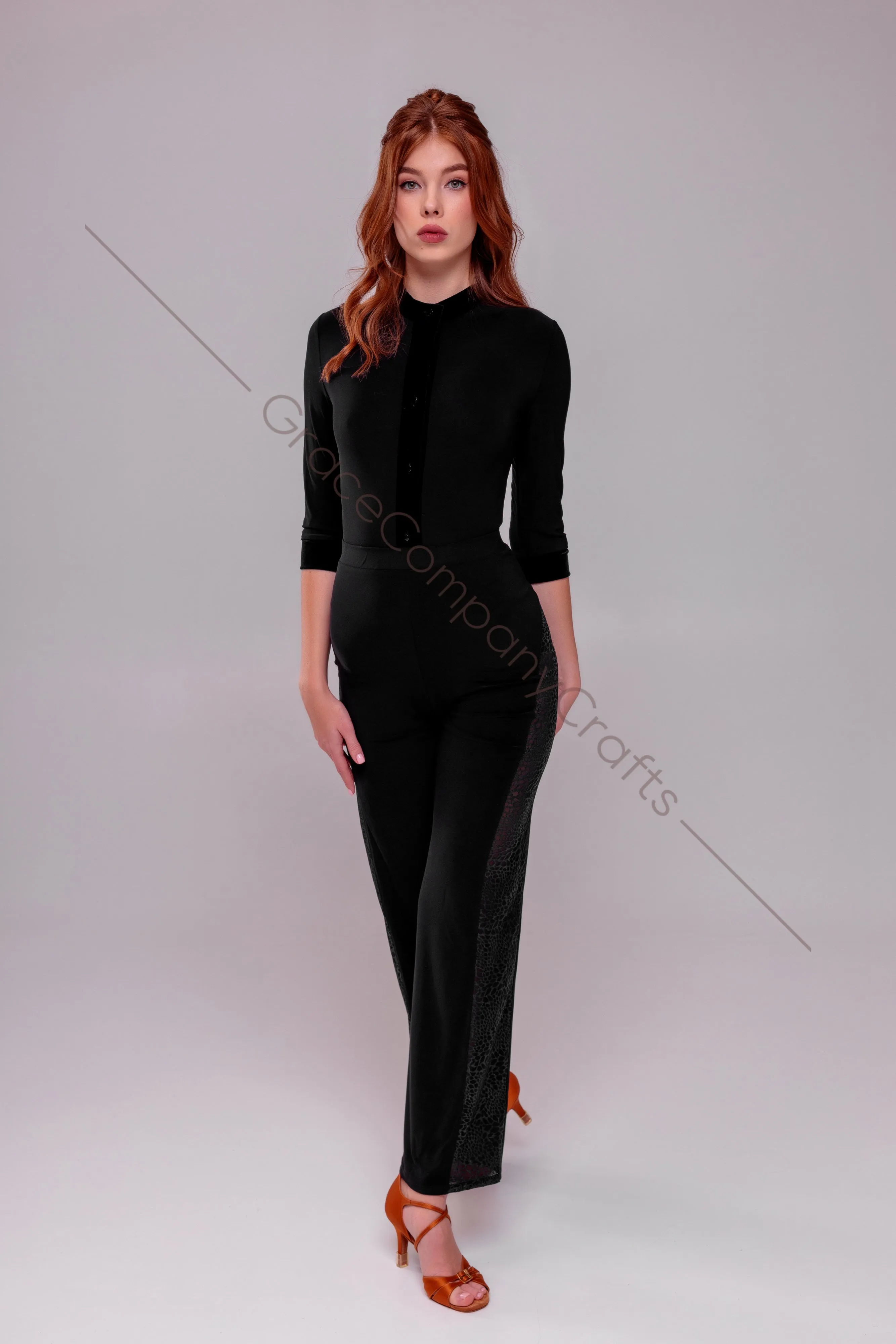 Black bodysuit for dancing. Tango bodysuit with buttons