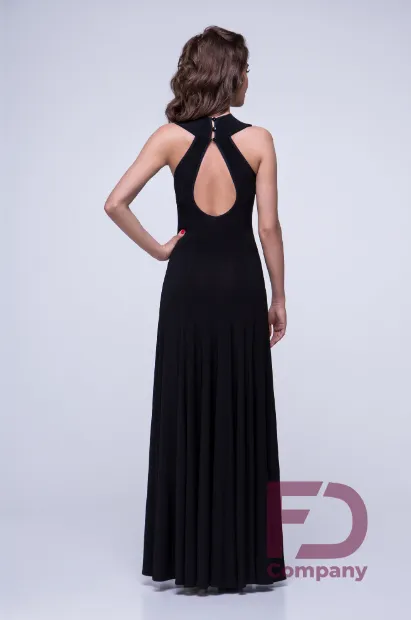 Black dress for a standard tight-fitting silhouette. Long black dress for ballroom dancing.