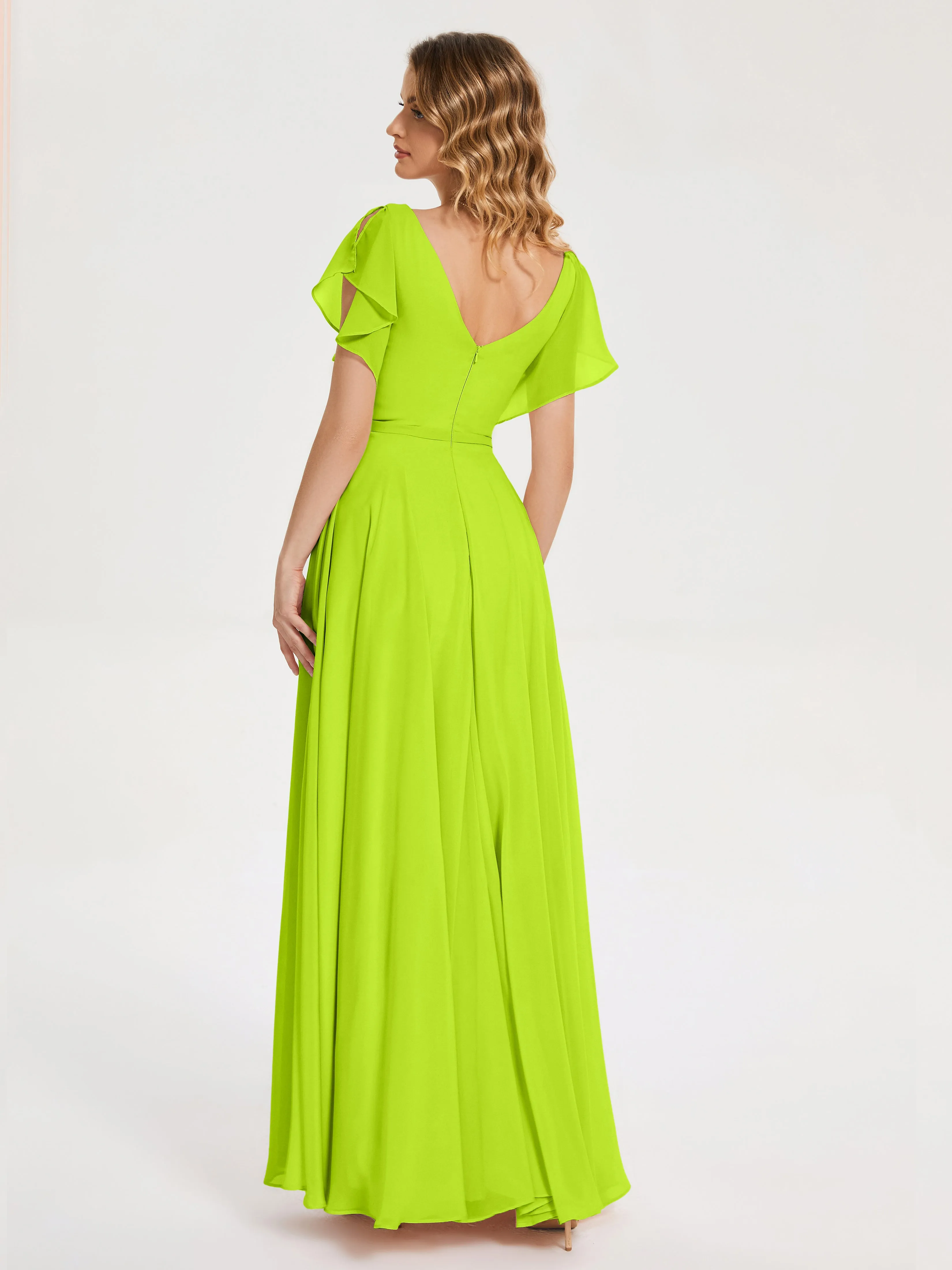 Bridesmaid Dress Lime Green Kate Charming V Neck Split Chiffon Bridesmaid Dresses