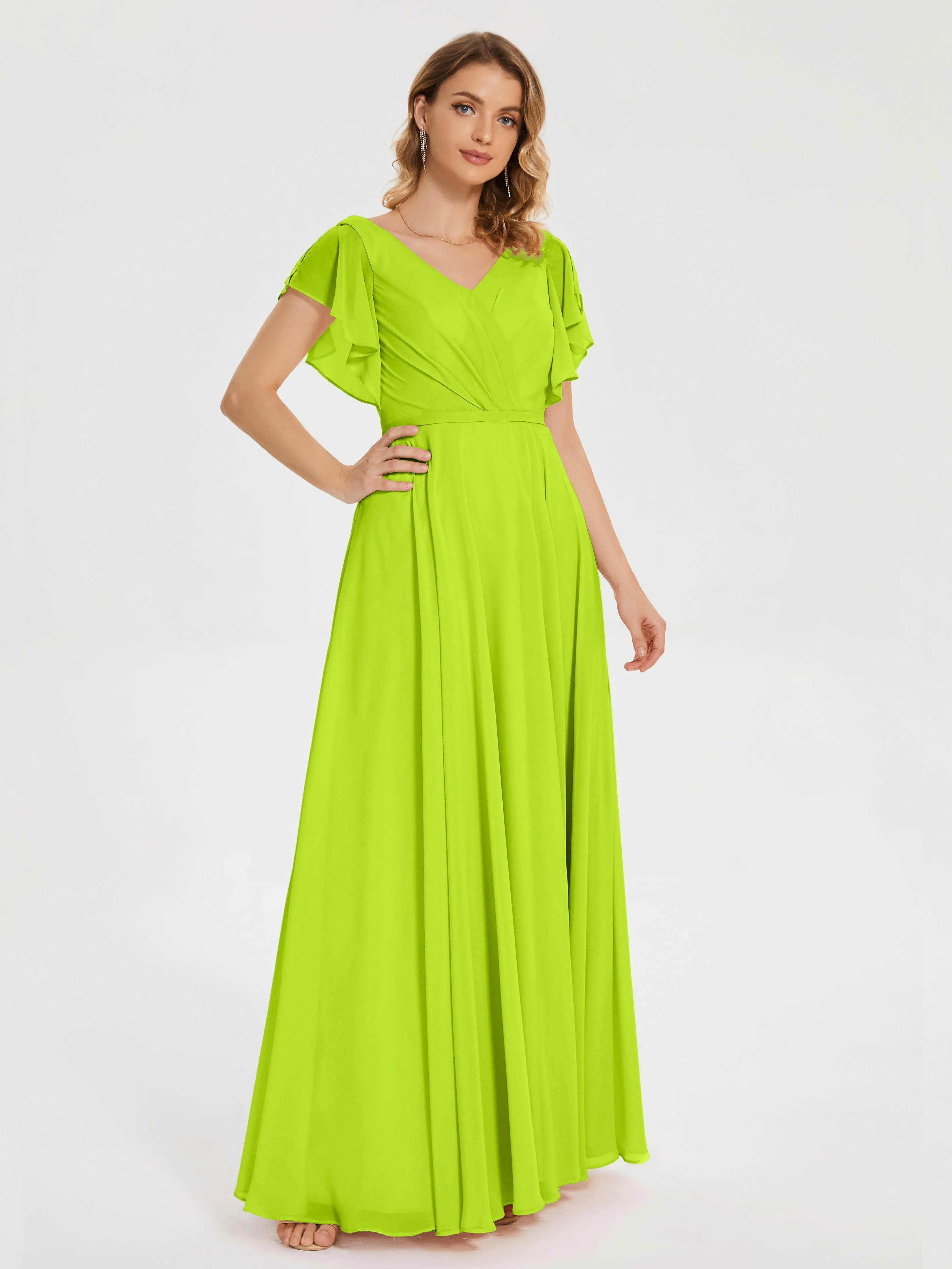 Bridesmaid Dress Lime Green Kate Charming V Neck Split Chiffon Bridesmaid Dresses