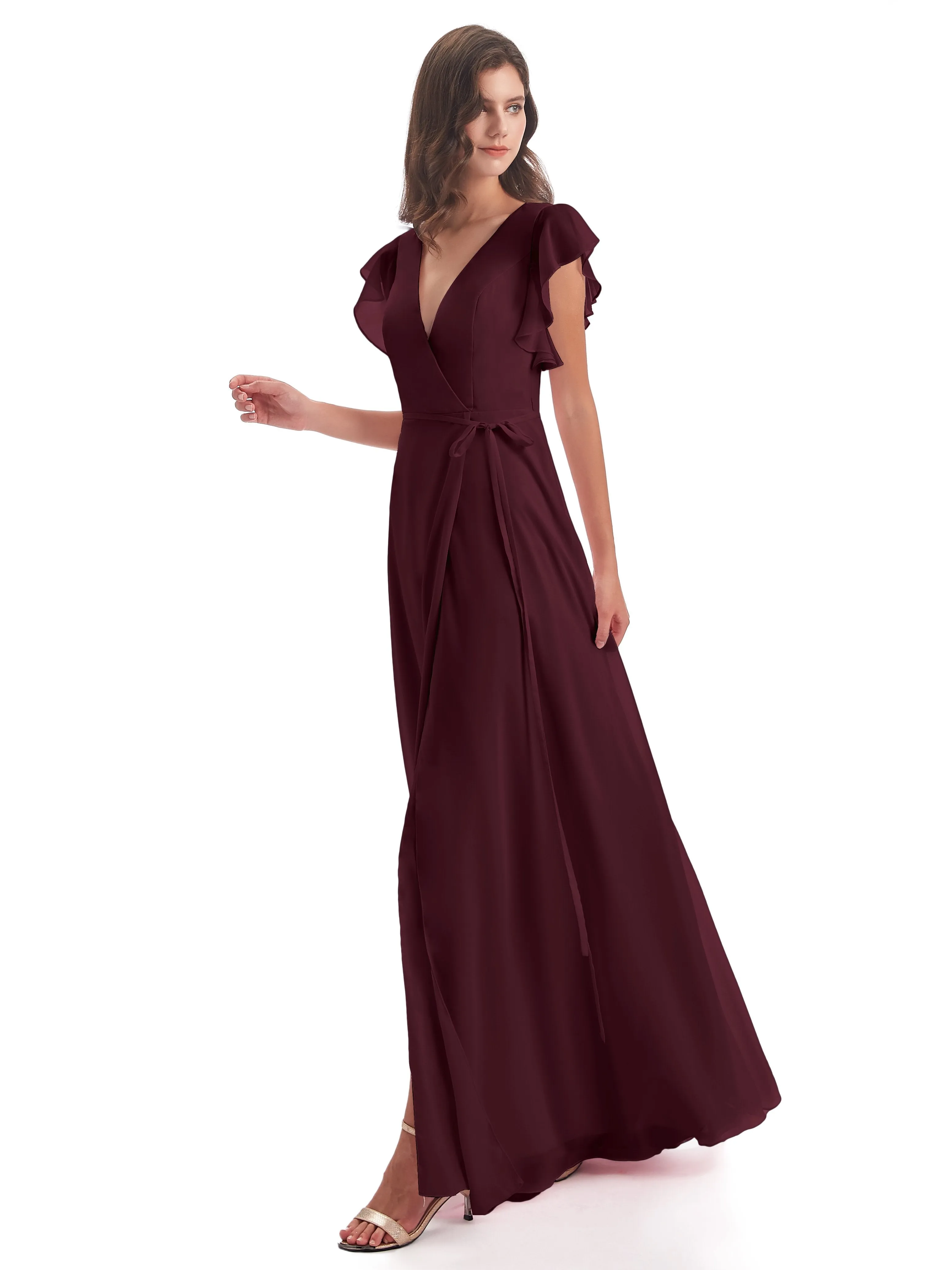 Cabernet Chiffon Bridesmaid Dress Hope Charming V Neck Long Chiffon Bridesmaid Dresses