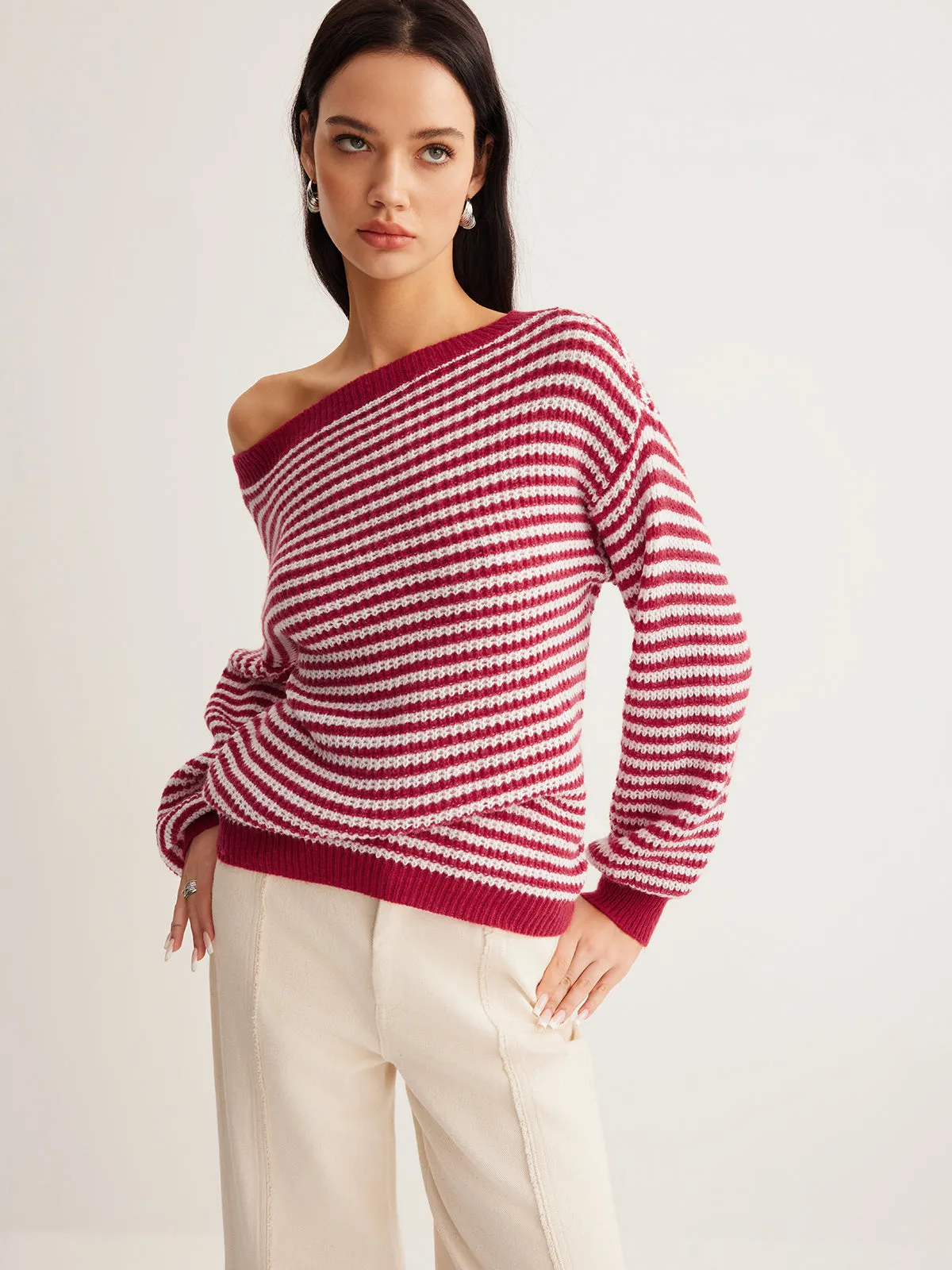 Contrast Trim Striped Swaeter
