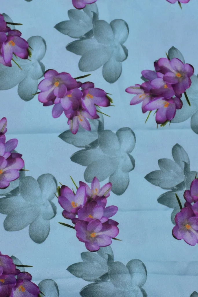 (Cut Piece 0.5 Mtr) Light Blue Flower Print Digital Crepe Fabric