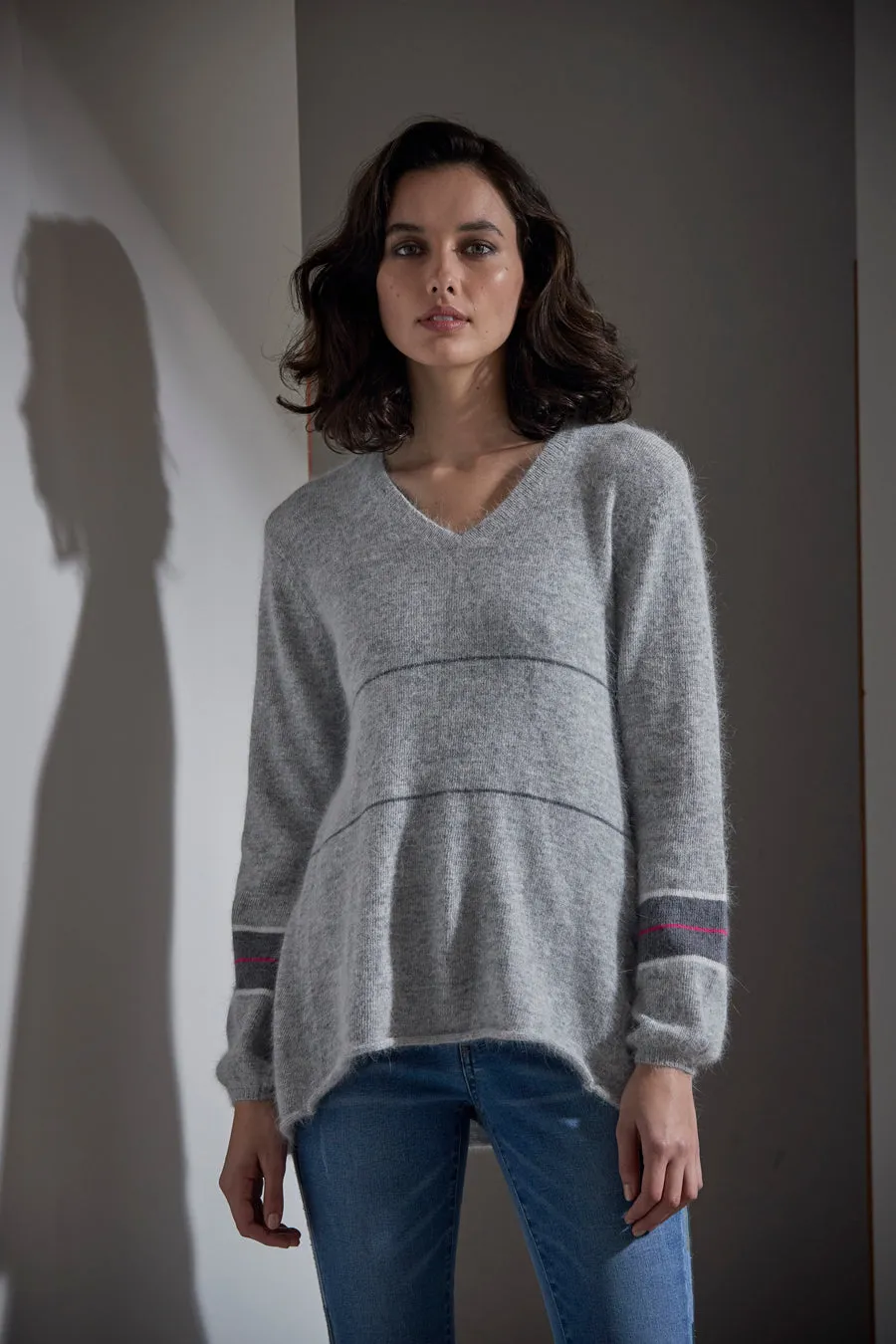 Helix Stripe Sweater - Silver Marl