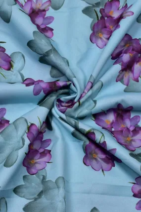 Light Blue Flower Print Digital Crepe Fabric