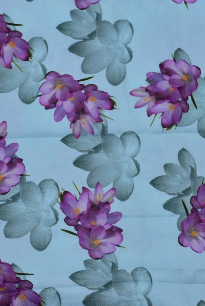 Light Blue Flower Print Digital Crepe Fabric