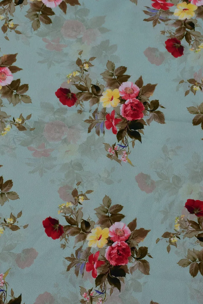 Light Green  Flower Print Digital Crepe Fabric