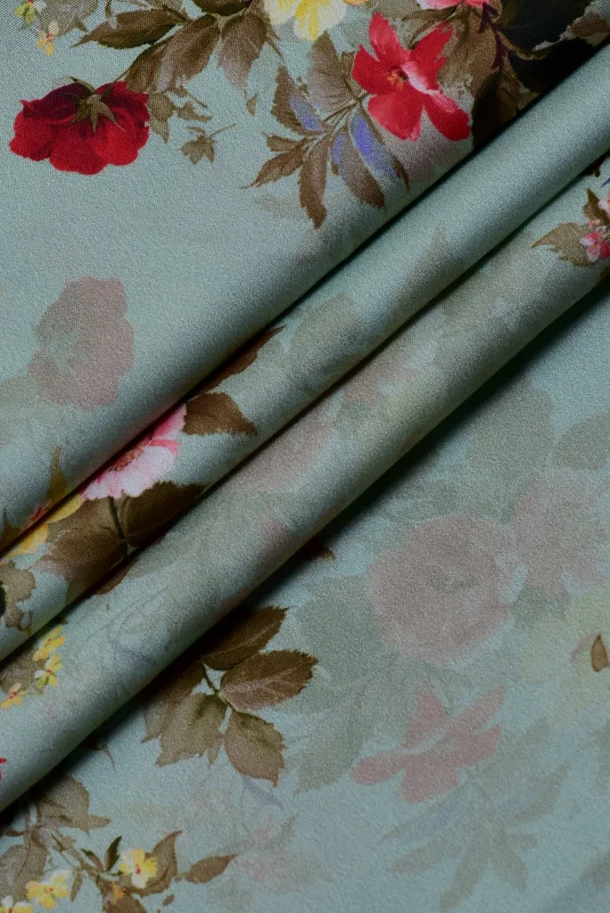 Light Green  Flower Print Digital Crepe Fabric