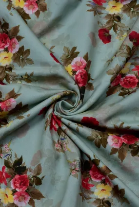 Light Green  Flower Print Digital Crepe Fabric
