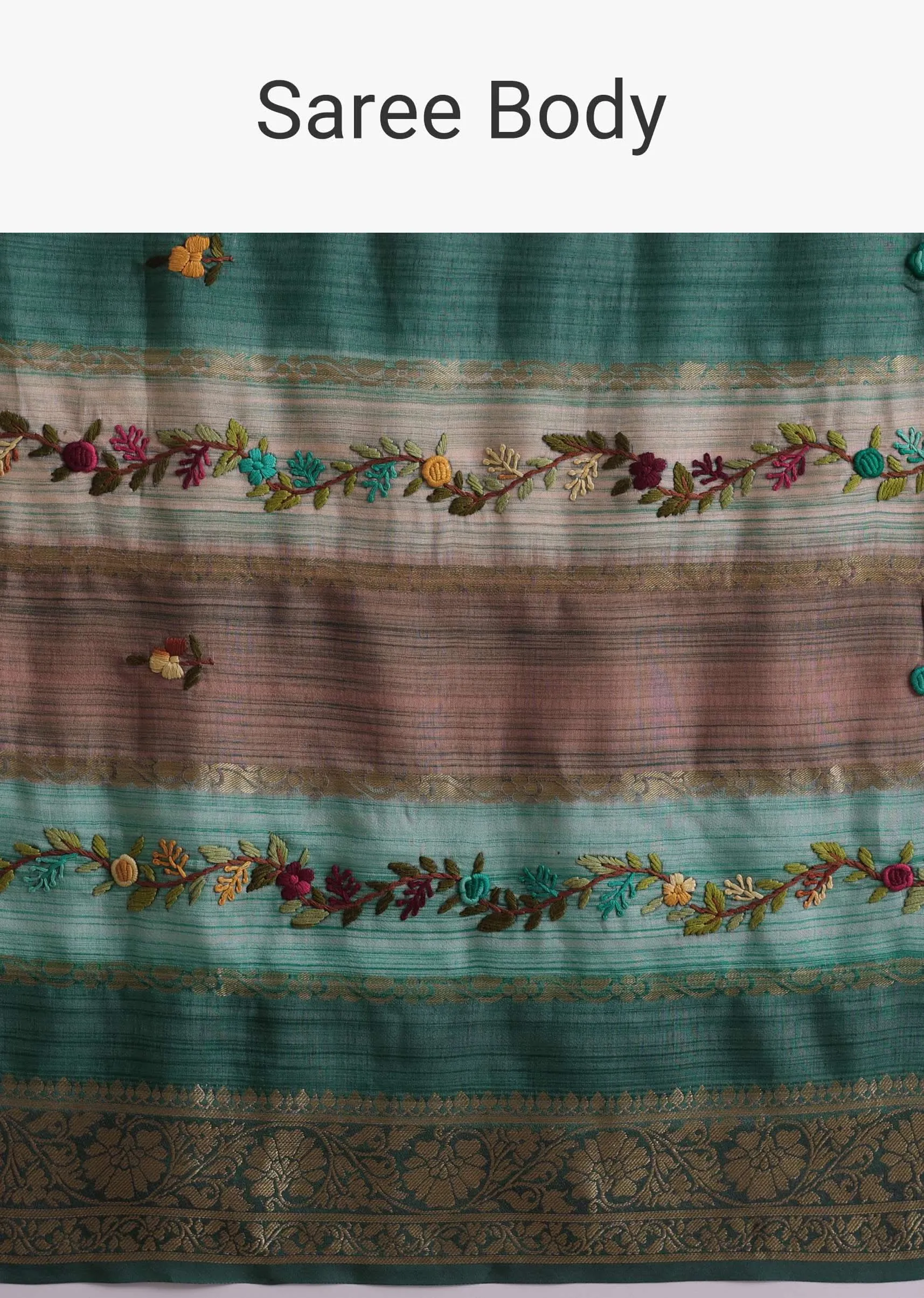 Light Green Resham 3D Bud Embroidered Saree With Brocade And Thread Work In Crepe