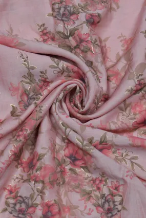 Light Pink Flower Print Fancy Crepe Fabric