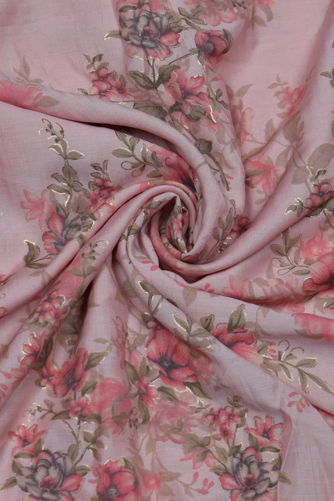 Light Pink Flower Print Fancy Crepe Fabric