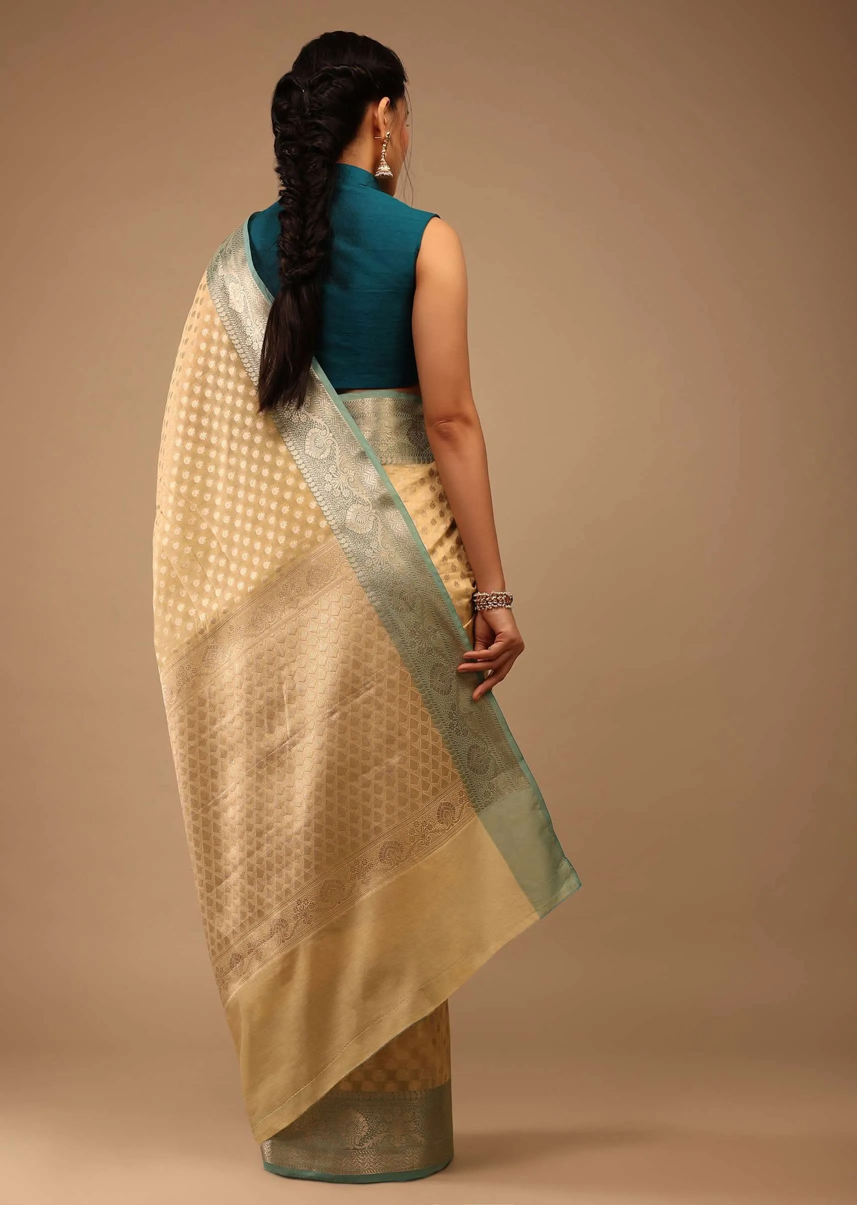 Light Yellow Saree In Banarsi Chanderi And Pure Handloom Cotton