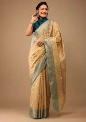 Light Yellow Saree In Banarsi Chanderi And Pure Handloom Cotton