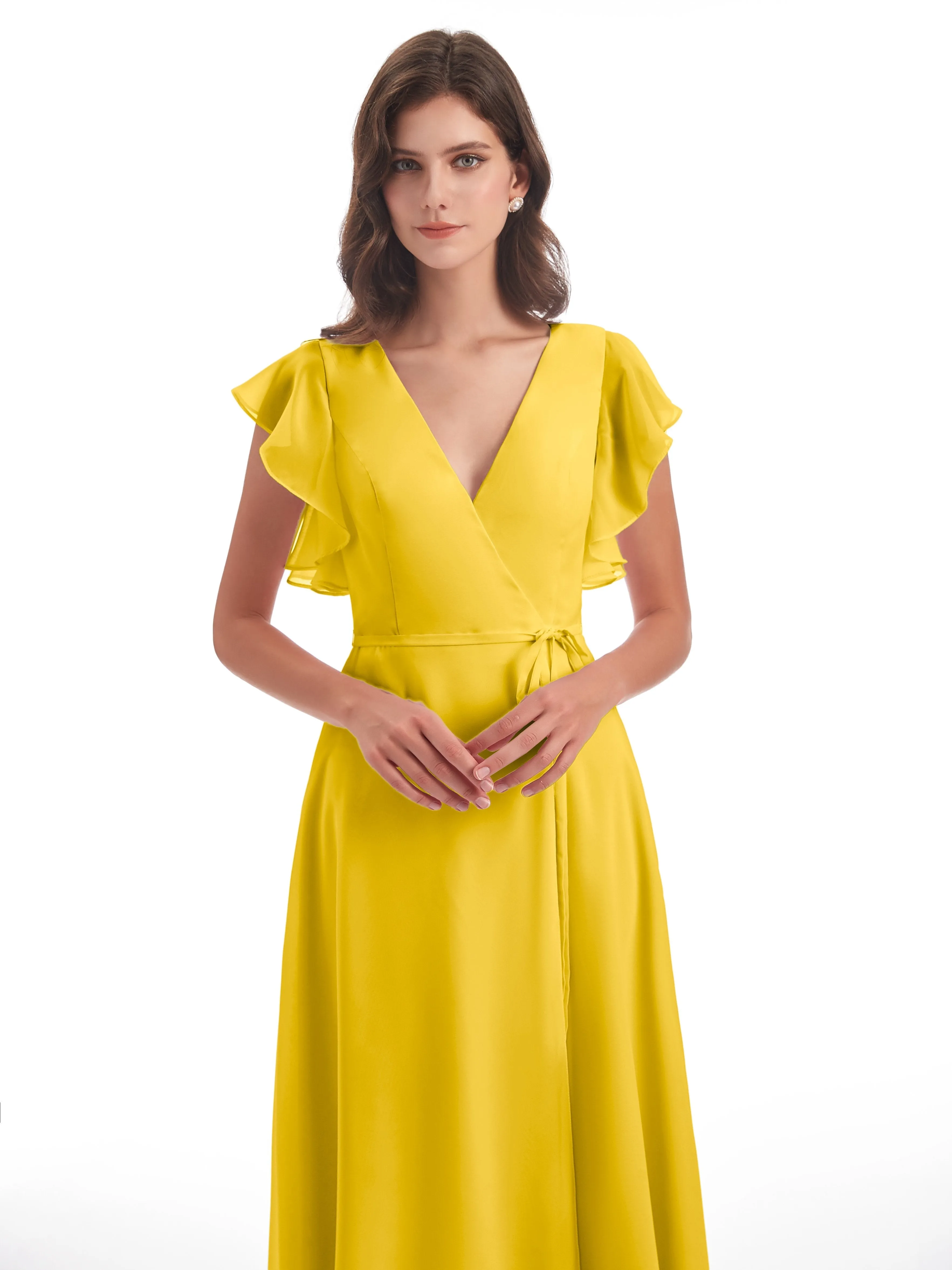 Marigold Bridesmaids Dresses Hope Charming V Neck Long Chiffon Bridesmaid Dresses
