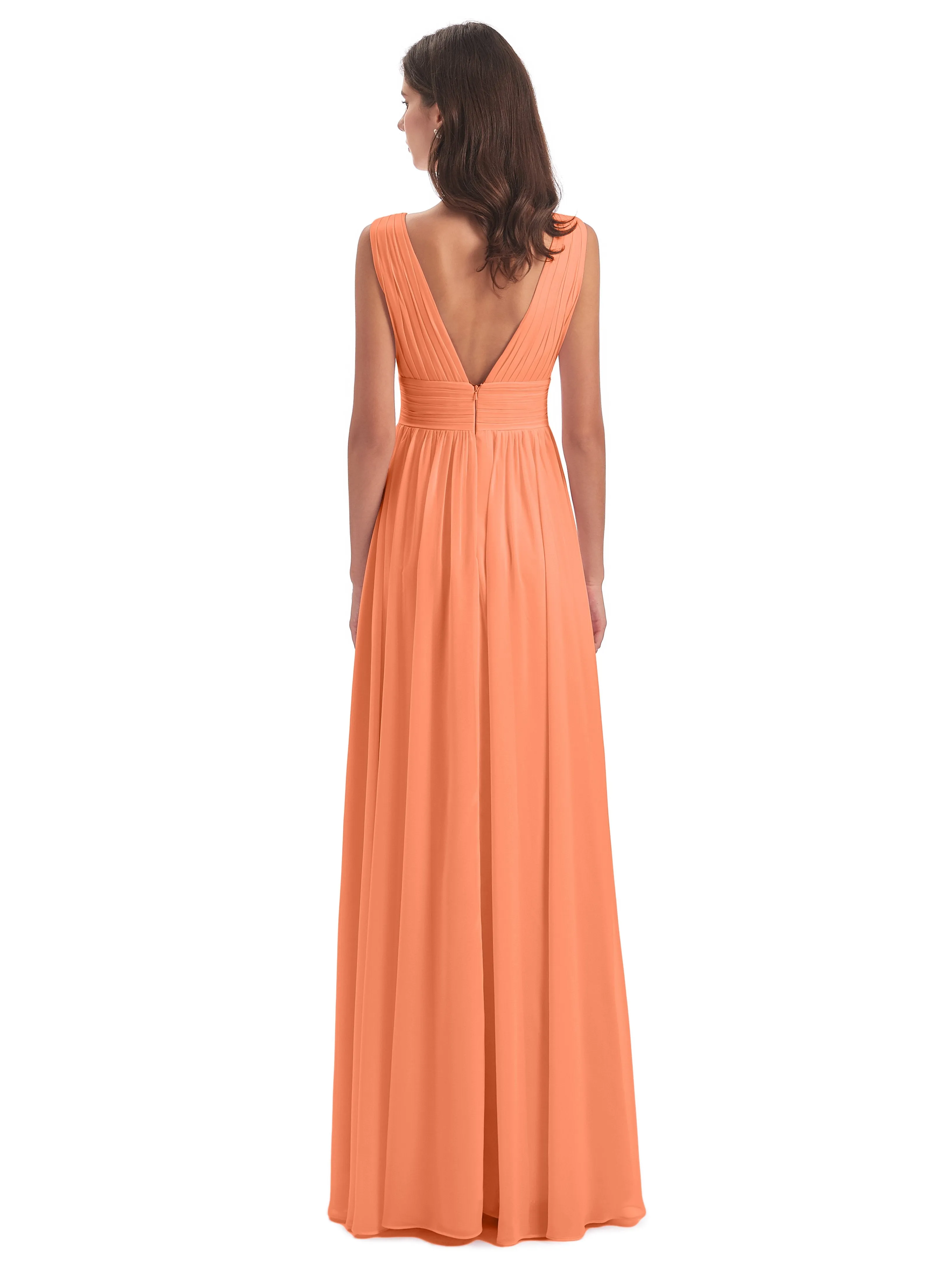 Papaya Bridesmaid Dress Charming Chiffon V Neck Split Long Bridesmaid Dresses
