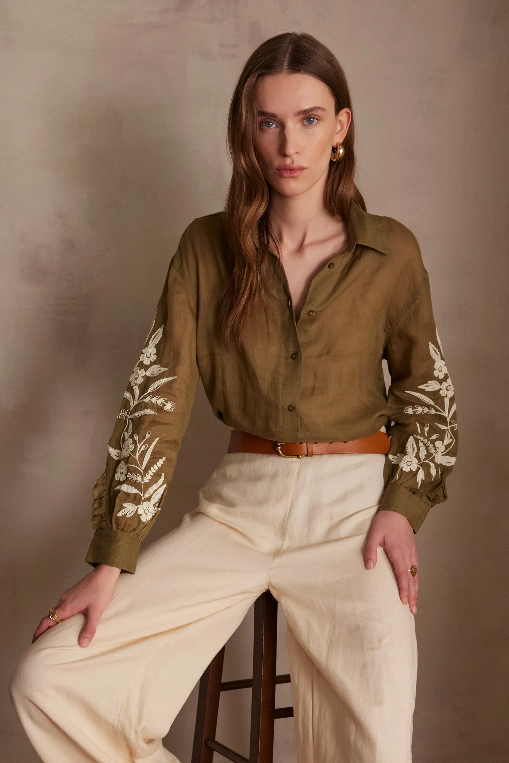 PERLINA SAGE EMBROIDERED BLOUSE