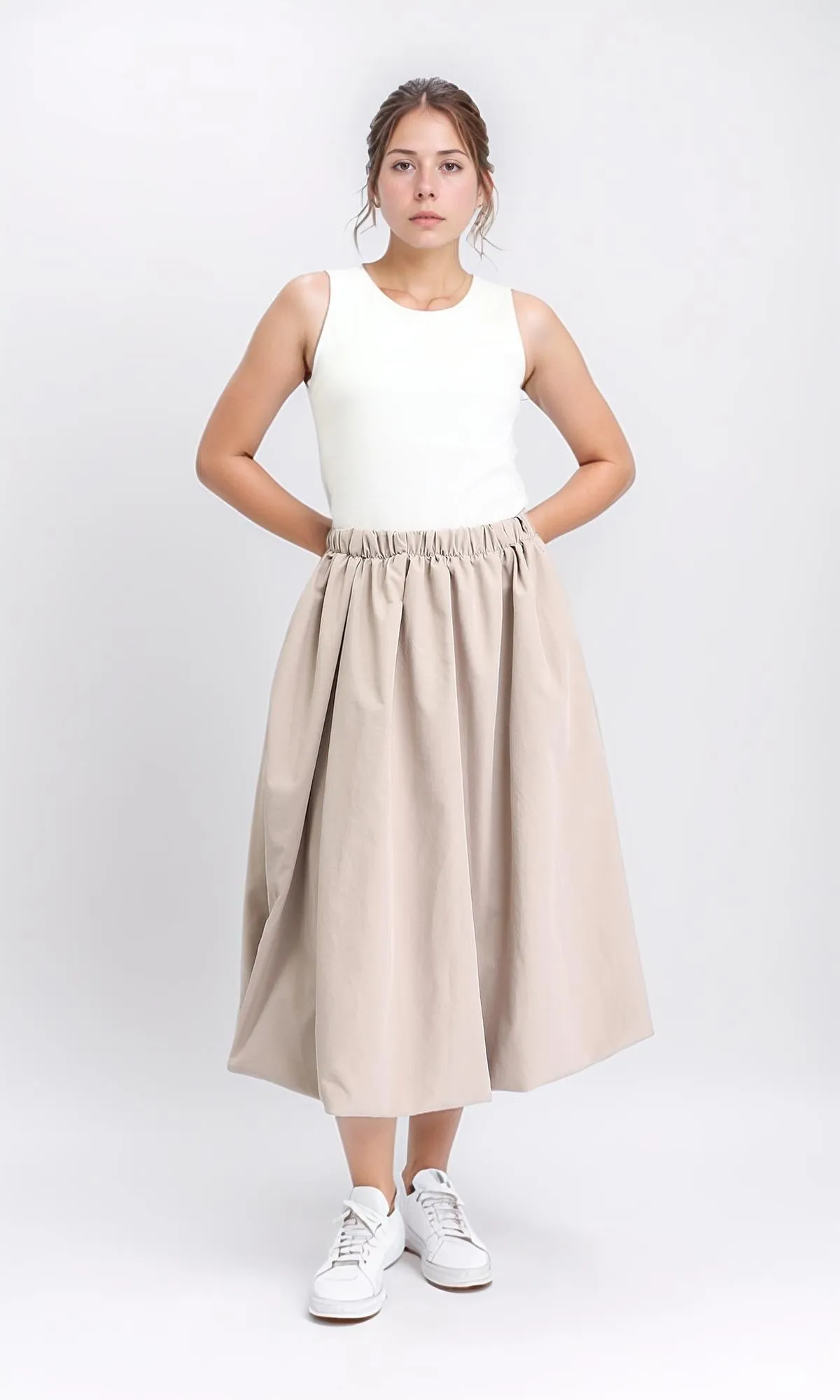 R208163 - Slip On Fashionable Balloon Skirt - Dark Beige