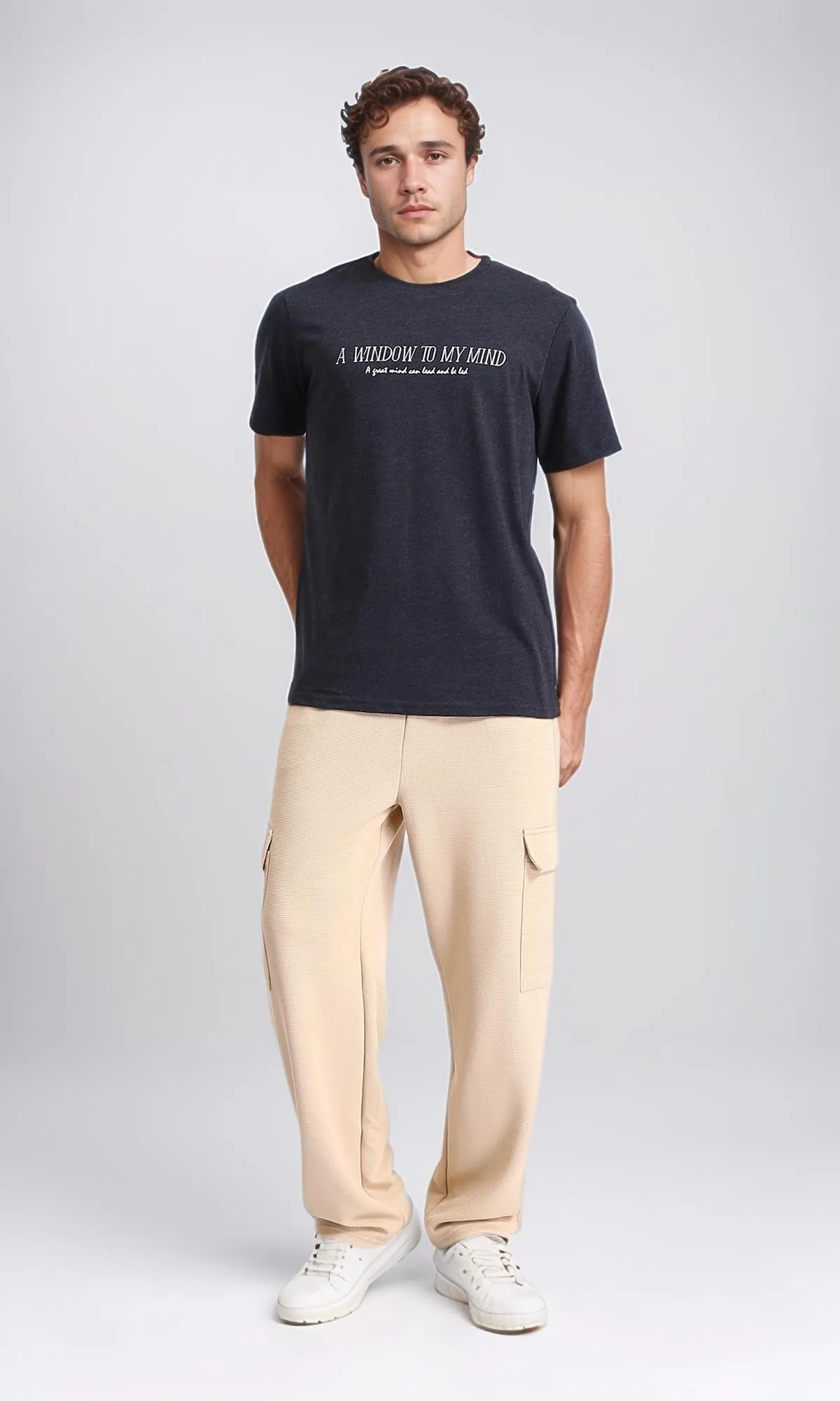 R208584 - Regular Fit Printed Slip On Tee - Heather Charcoal