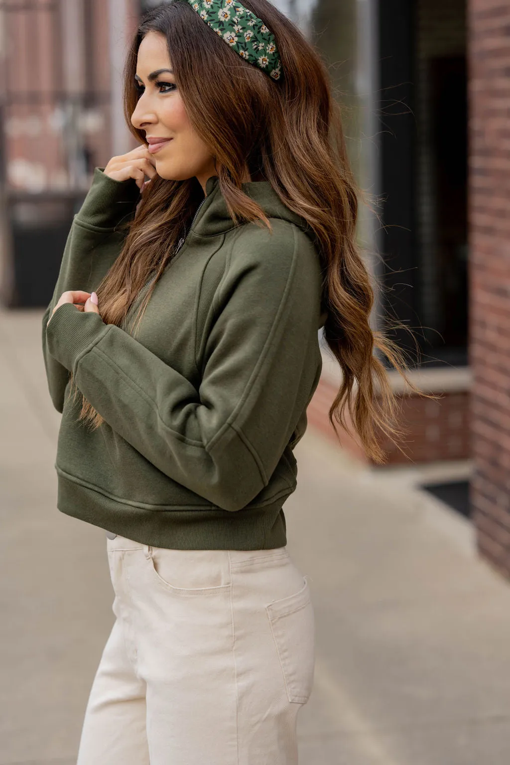 Ribbed Panel Half Zip Hooded Sweatshirt