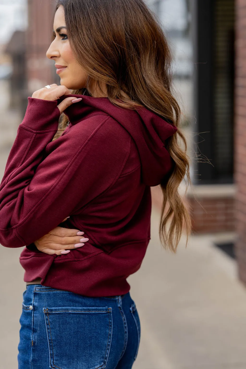 Ribbed Panel Half Zip Hooded Sweatshirt