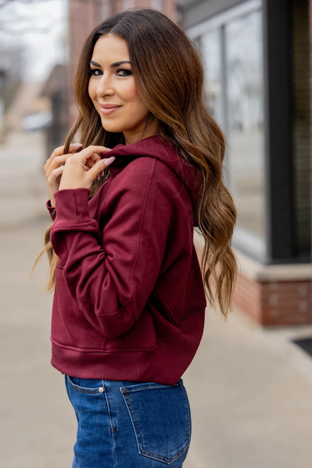 Ribbed Panel Half Zip Hooded Sweatshirt