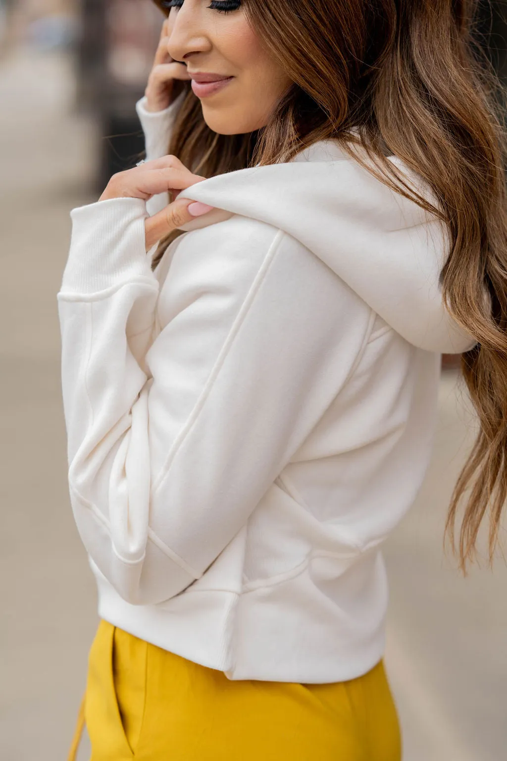 Ribbed Panel Half Zip Hooded Sweatshirt