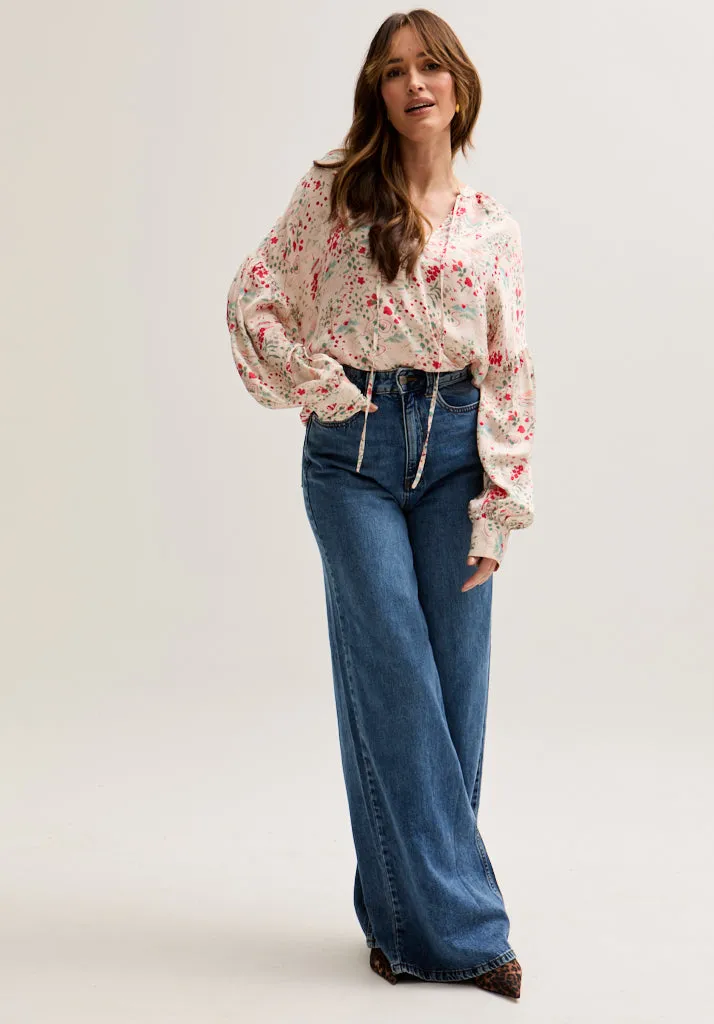 Rosetti Billowy Sleeves Wishing Well Floral Print Blouse In Multi