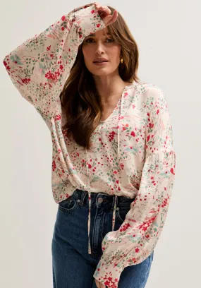 Rosetti Billowy Sleeves Wishing Well Floral Print Blouse In Multi