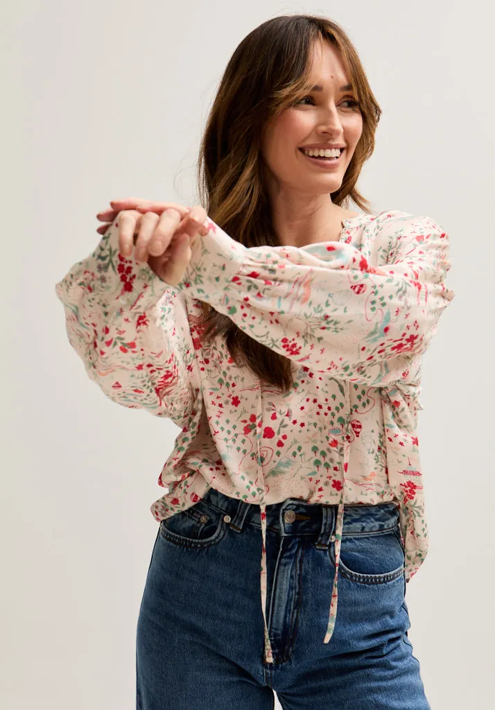 Rosetti Billowy Sleeves Wishing Well Floral Print Blouse In Multi