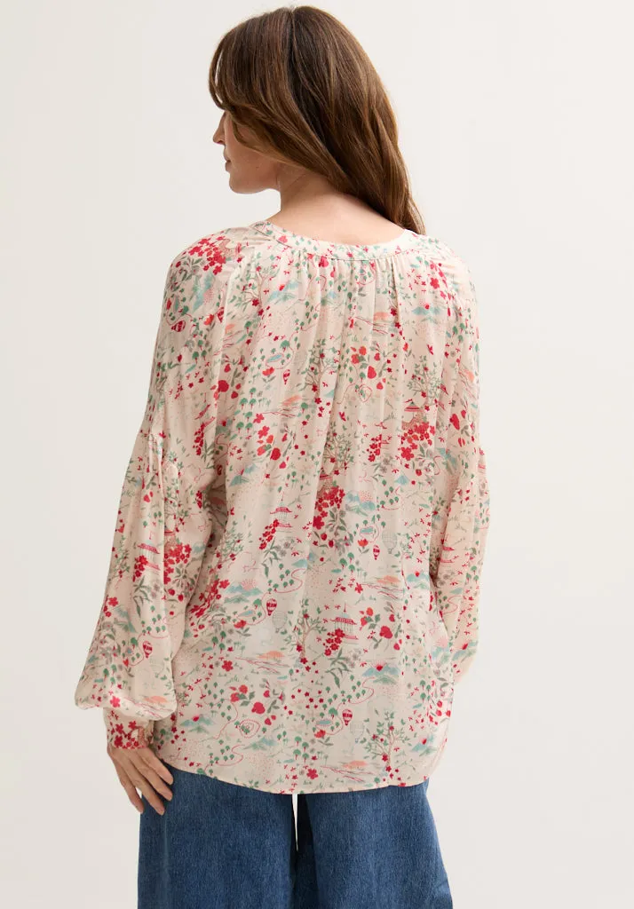 Rosetti Billowy Sleeves Wishing Well Floral Print Blouse In Multi