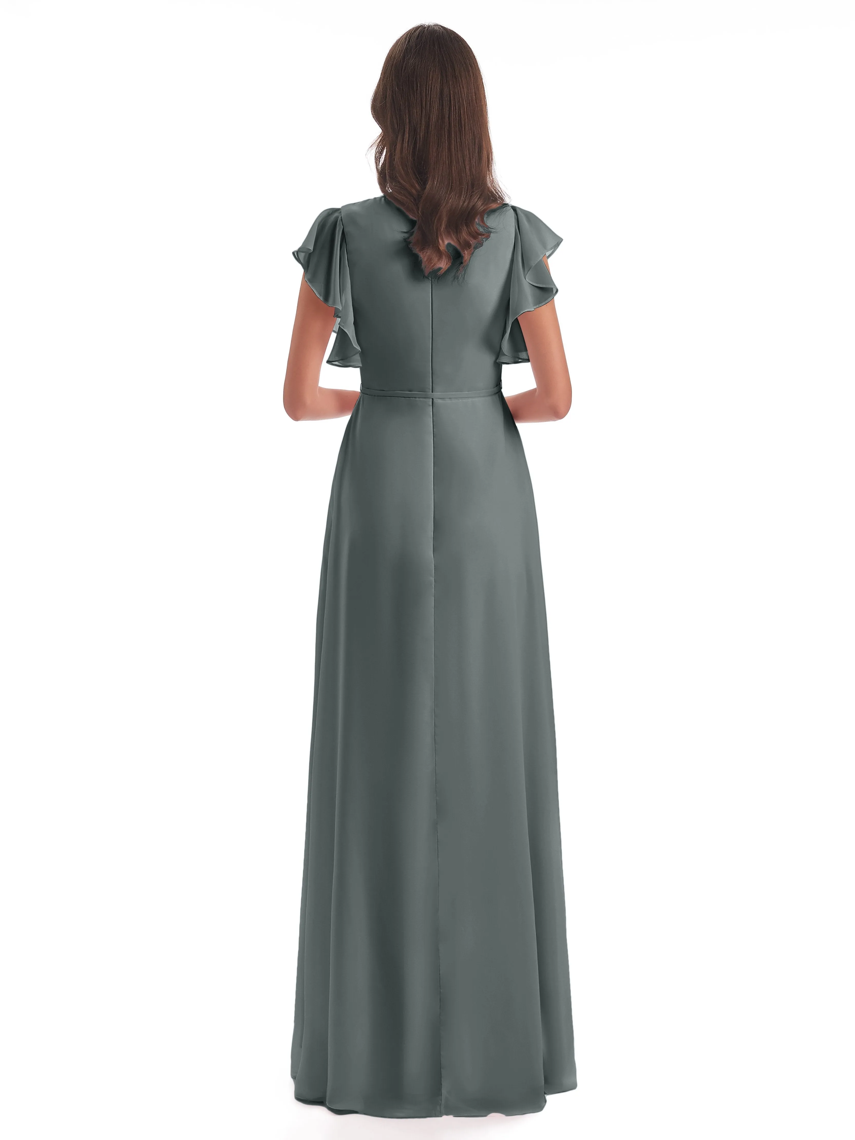Steel Grey Bridesmaid Dresses Hope Charming V Neck Long Chiffon Bridesmaid Dresses