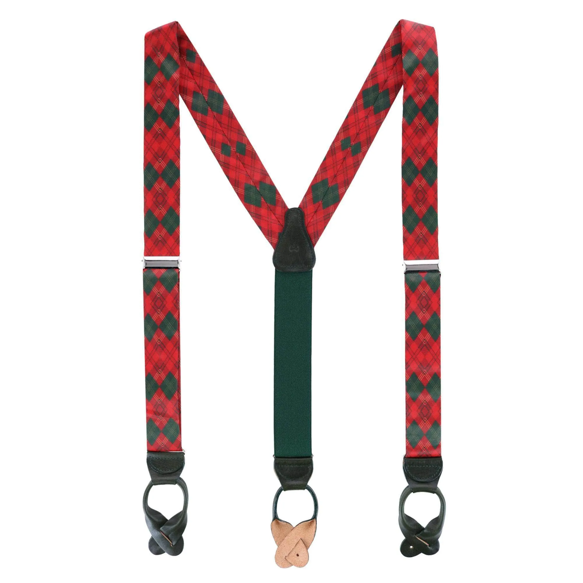 Yule Tartan Diamond Plaid Silk Button End Braces